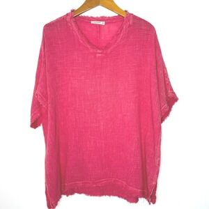 Jess & Jane Pink Cotton Raw Hem short‎ sleeve top XL